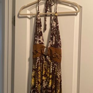 Halter Maxi Dress in Brown and Yellow